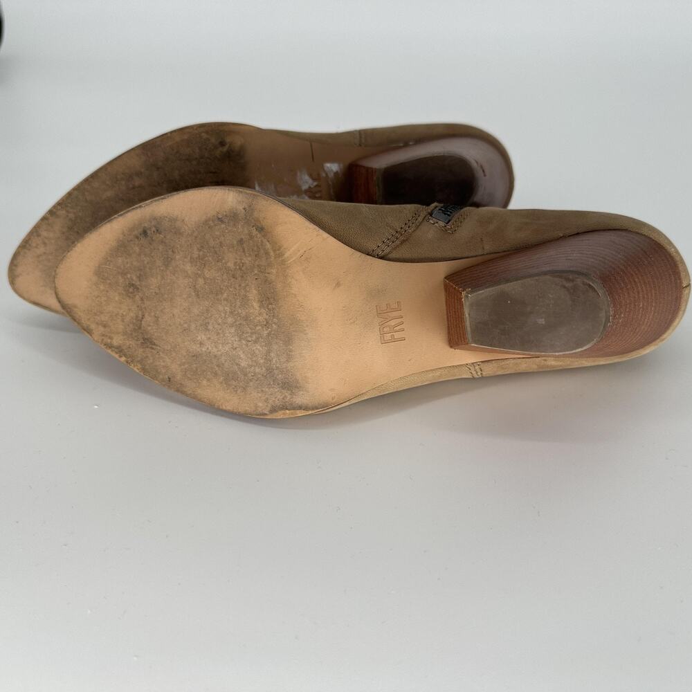 Frye Boots Womens Size 8M Tan Ash Western Ankle Zip Leather Stacked Heel Shoes - Picture 13 of 15